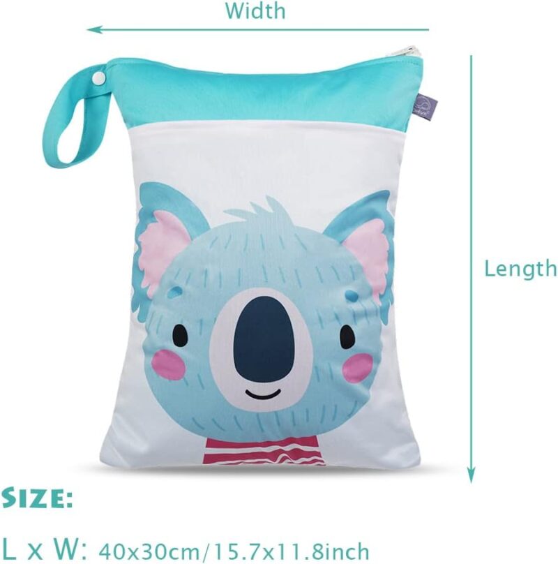 Treer Stoffwindeln Nasstaschen 2 Stück Babys Windeltasche für Unterwegs, Wasserdicht Doppelter Reißverschluss Nasse Trocken Trennung Groß Wickeltasche Wetbag Kindergarten (Weiße Möwe,30x40cm) – Bild 4