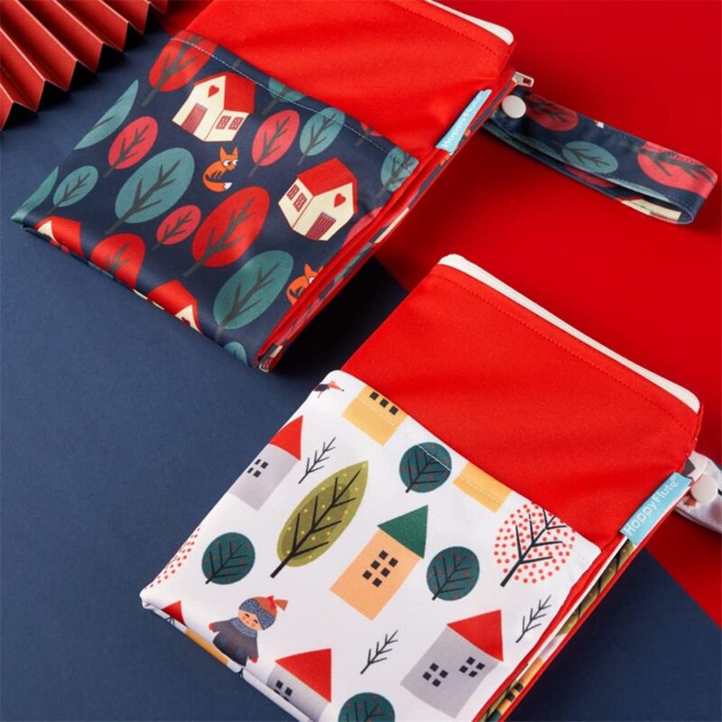 Treer Stoffwindeln Nasstaschen 2 Stück Babys Windeltasche für Unterwegs, Wasserdicht Doppelter Reißverschluss Nasse Trocken Trennung Groß Wickeltasche Wetbag Kindergarten (Weiße Möwe,30x40cm) – Bild 3