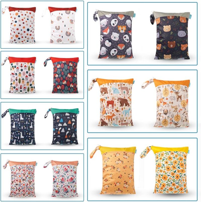 Treer Stoffwindeln Nasstaschen 2 Stück Babys Windeltasche für Unterwegs, Wasserdicht Doppelter Reißverschluss Nasse Trocken Trennung Groß Wickeltasche Wetbag Kindergarten (Weiße Möwe,30x40cm) – Bild 2