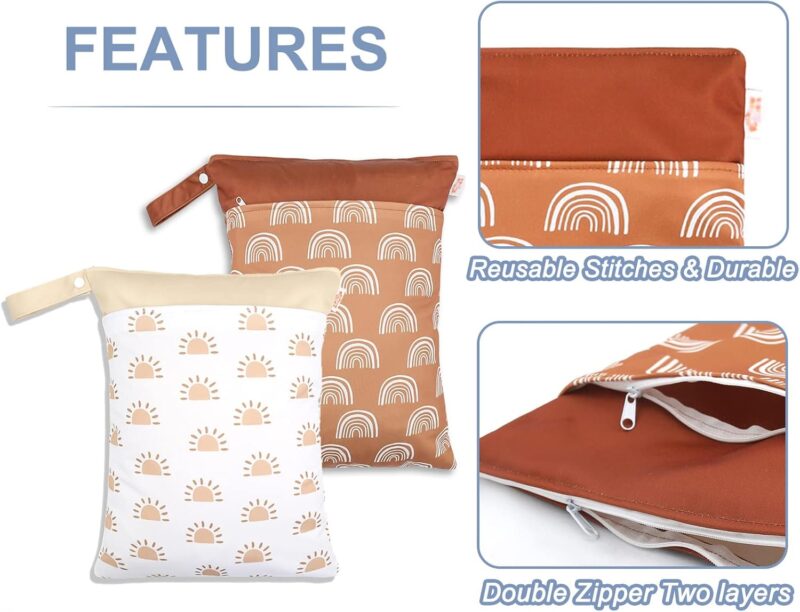 SEAUR Stoffwindeltaschen, wasserdichte Nasstasche mit Reißverschluss für Babywindeln – Bild 4