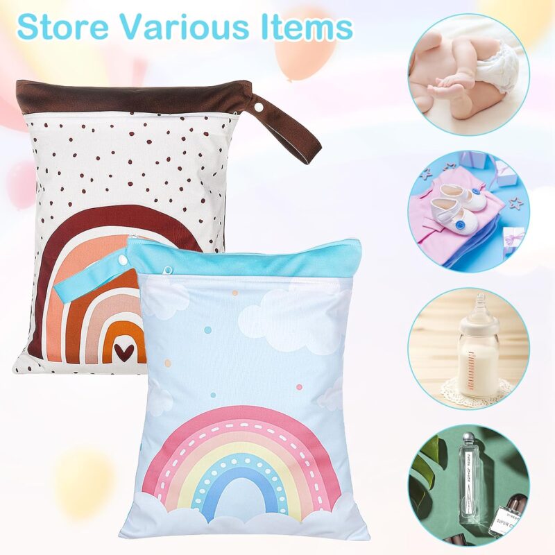 Moocuca 2 Stück Nasstaschen, Wasserdichter Wetbag Organiser, Wiederverwendbare Windeltasche, Wet Bag Kindergarten Großer, Wickeltasche für Reisen, Fitnessstudio, Strand – Bild 7