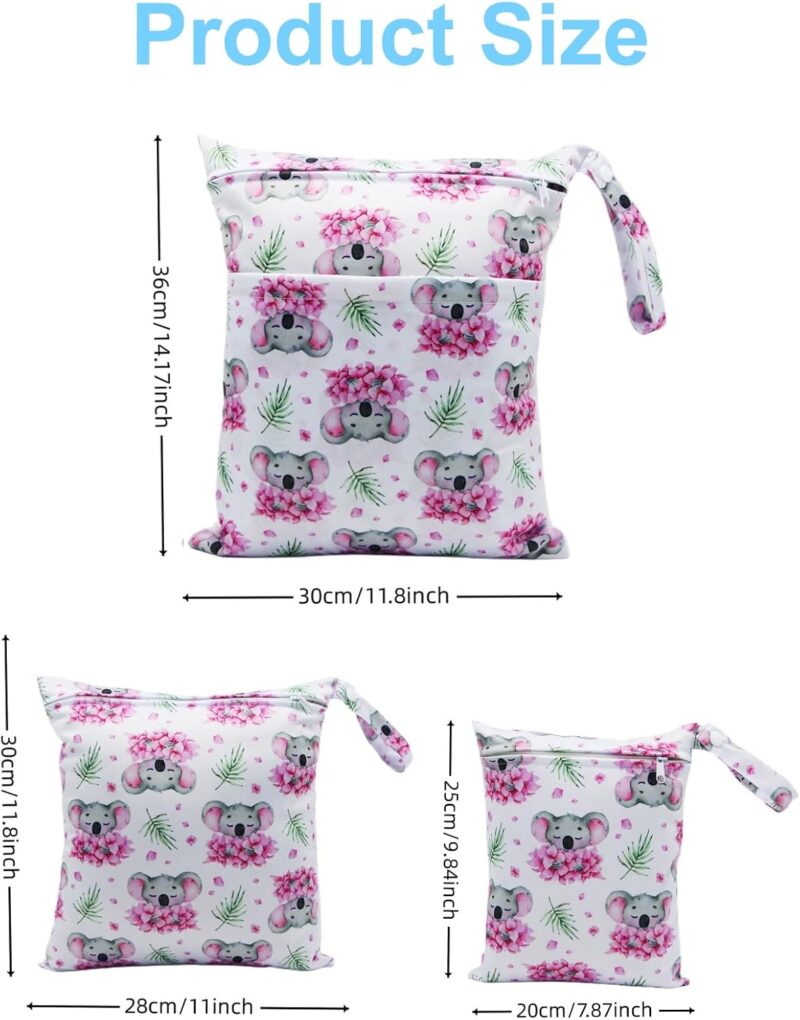 Yoirzit Windeltasche Nasstasche 3 Stück, Wasserdichter Wetbag Nassbeutel mit 2 Reißverschluss in Taschen, Wiederverwendbar Wet Bag für schwimmsachen, Reisen, Strand, Pool, Baden, Windeln, Yoga – Bild 2