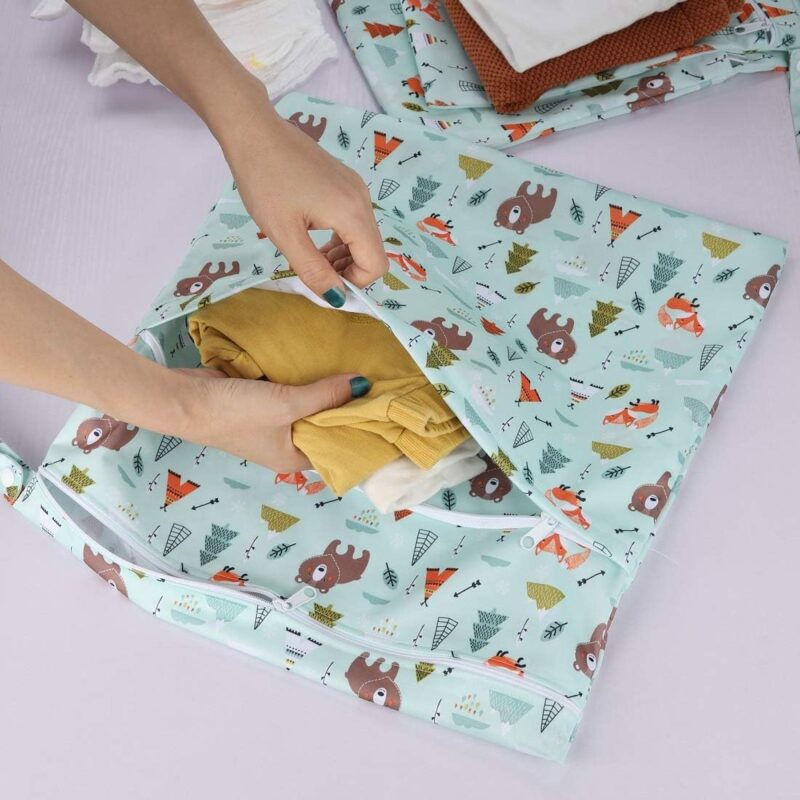 CeeKii Wet Dry Cloth Windeltaschen 3er Pack Waschbare Reisetaschen, wasserdichte Wet Bag, Baby Reusable Beach Pool Gym Bag mit Reißverschlusstasche und Druckknopfgriff – Bild 5