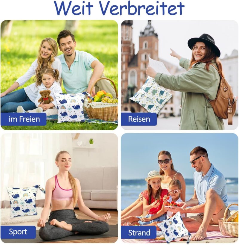 Onperpoe 2 Stück Wetbag Kindergarten Wickeltasche Groß wasserdichte Windeltasche Nasse und Trocken Nasstasche Wiederverwendbare Wet Bag mit Reißverschluss Windelbeutel Dry Bag für Baby Unterwegs – Bild 6