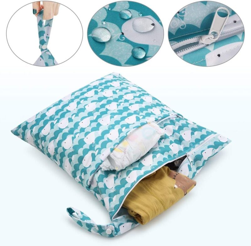 CeeKii Windeltaschen Nasstaschen Waschbare Reisetaschen, wasserdichte Wet Bag mit Reißverschlusstasche und Druckknopfgriff – Bild 2