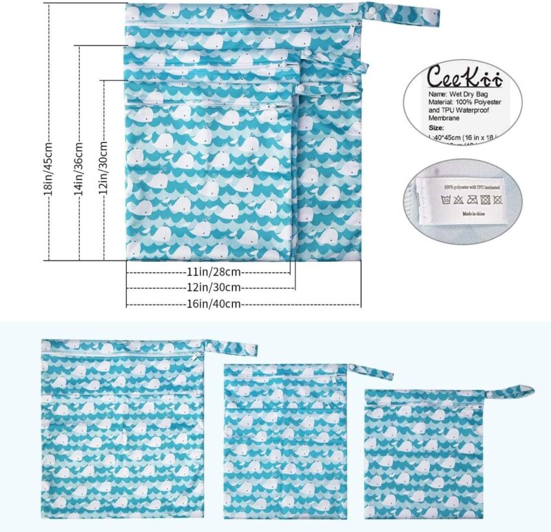 CeeKii Windeltaschen Nasstaschen Waschbare Reisetaschen, wasserdichte Wet Bag mit Reißverschlusstasche und Druckknopfgriff – Bild 4