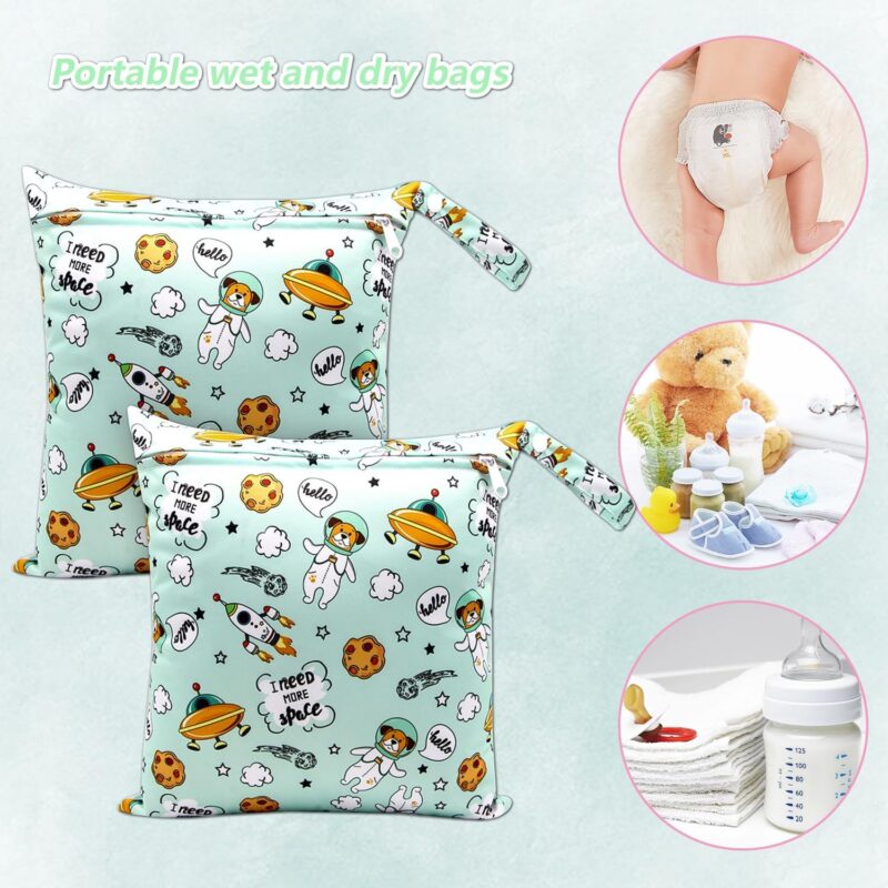 NTGRTY Windeltasche, 2 Stück, Nappy Bags, Wet Dry Bags, Wet Dirty Laundry Bag, Waterproof Dry Wet Bag, Diaper Bag for Babies Swimming Camping Travel Gym Workout Beach (Raumfahrt) – Bild 3