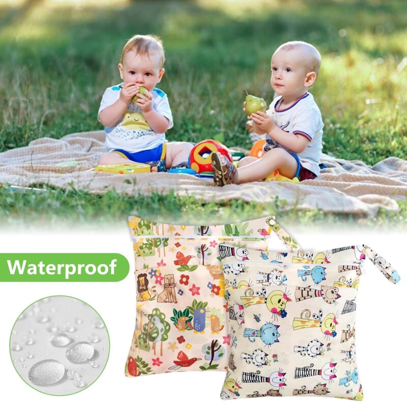 Windeltaschen Nasstaschen, 2 Stück Nasse und Trocken Wickeltasche, Wasserdicht Waschbar Wetbag Organiser für Kleinkind Windeln Reisen Gym Strand Pool – Bild 4