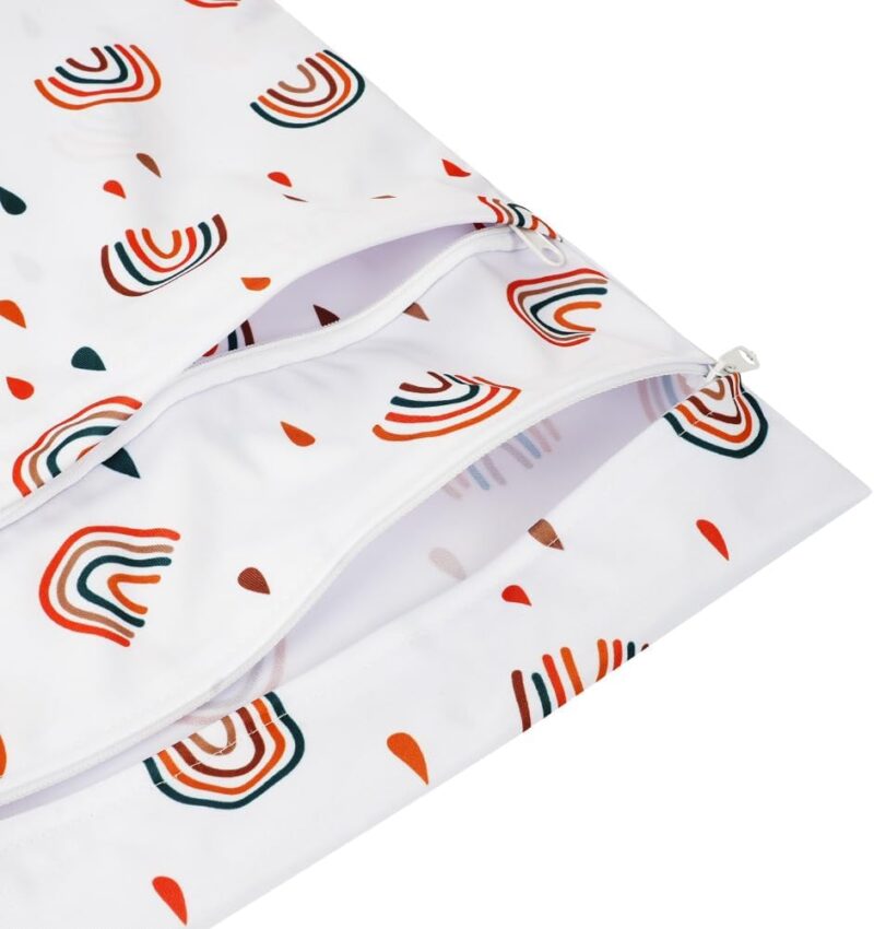 Vicloon Baby Nasstaschen, 2 Stück Wetbag Organiser Beutel, Wiederverwendbare Wet Bag,wasserdicht Stoffwindeln Nasstaschen für Kindergarten,Reisen, Gym,Schwimmsachen-Regenbogenstil – Bild 4