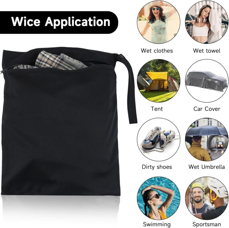 INQUIRLLY Wetbag 40x50 cm 2 Stück Nasstasche Wiederverwendbar mit Reißverschluss wasserdichte Wet Bag Schmutzige Kleidung Tasche Organiser für Badeanzüge, Strandtuch, Sportkleidung (Schwarz) – Bild 3