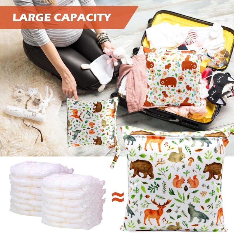 Elegance-go Nasstasche Stoffwindeln，2 Stück Große Wickeltasche Wetbag 28x 30 cm Waterproof Dry Wet Bag Waterproof Dry Wet Bag mit Reißverschluss für Schwimmen, Camping, Reisen, Fitness – Bild 5