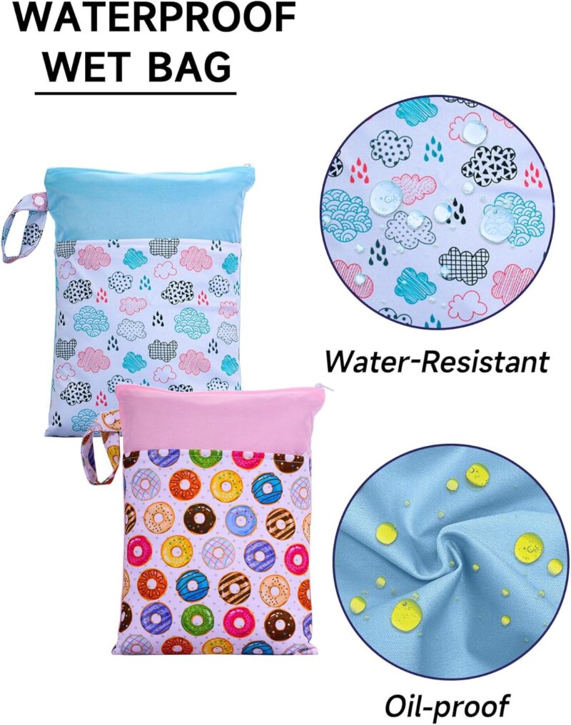 Adigau 2 Stück Windeltaschen Nasstaschen Nasse mit Reißverschluss Wickeltasche Wasserdicht Waschbar Wetbag Organiser für Kleinkind Windeln Reisen Gym Strand Pool B5 – Bild 5