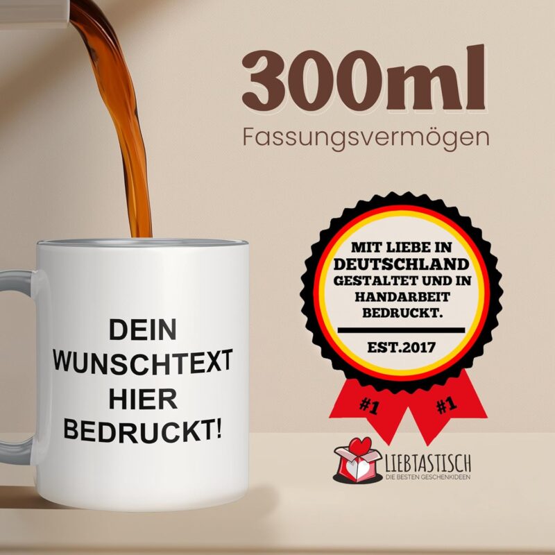 LIEBTASTISCH Personalisierte Tasse – Tasse mit Namen – Spülmaschinen- & Mikrowellengeeignet – In Deutschland bedruckt – 330 ml – Tasse personalisiert & beidseitig bedruckt – Tasse bedrucken (Grau) – Bild 7