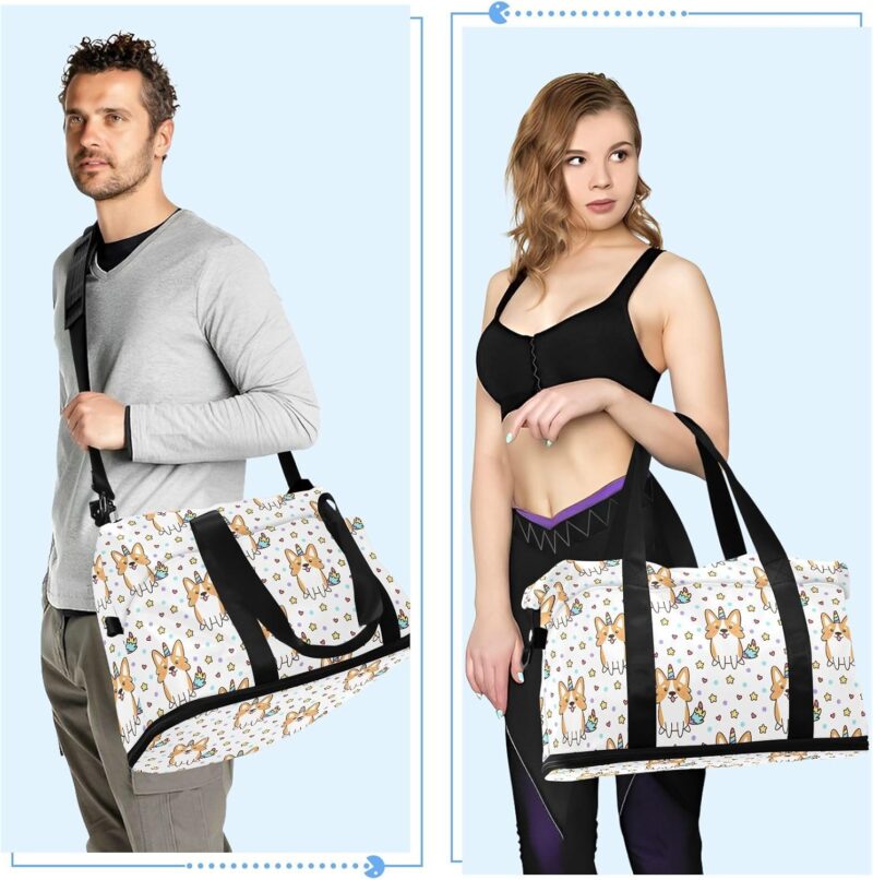 Mnsruu Große Weekender Übernachtungstasche, Reisetasche mit Schuhfach und Nasstasche, Tier-Corgi mit Sternen, Sporttasche mit Kulturbeutel, #03, Einheitsgröße, modisch – Bild 6