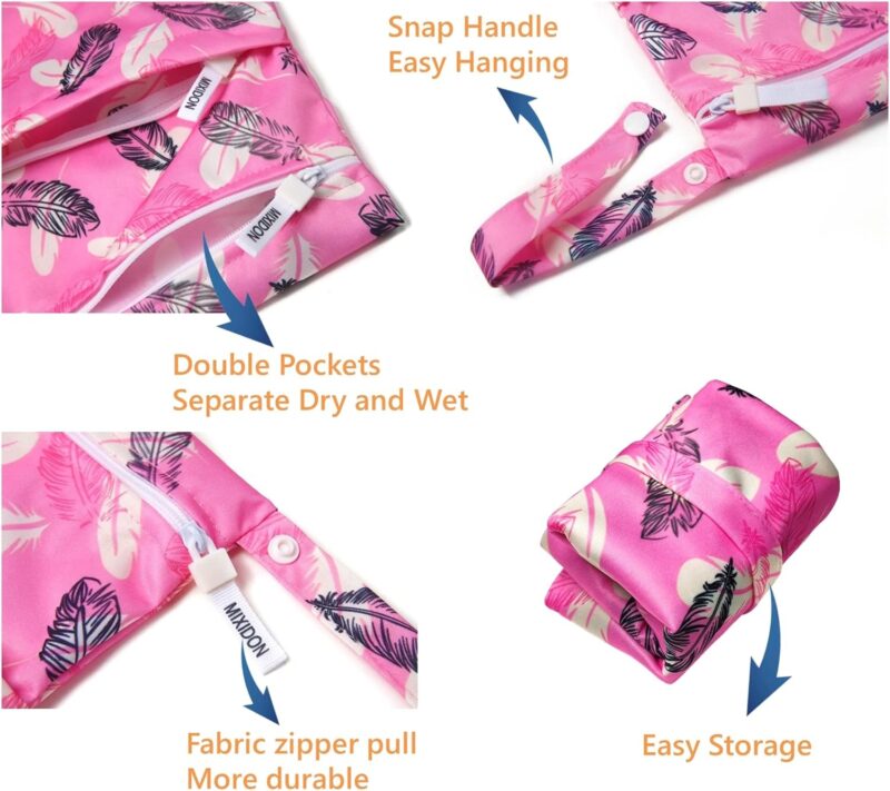 MIXIDON Baby Windeltaschen Nasstaschen Wetbag Schwimmsachen Nasse und Trocken Wickeltasche Wasserdicht Waschbar Organiser für Reisen Gym Strand Pool, Pattern 7 – Bild 3