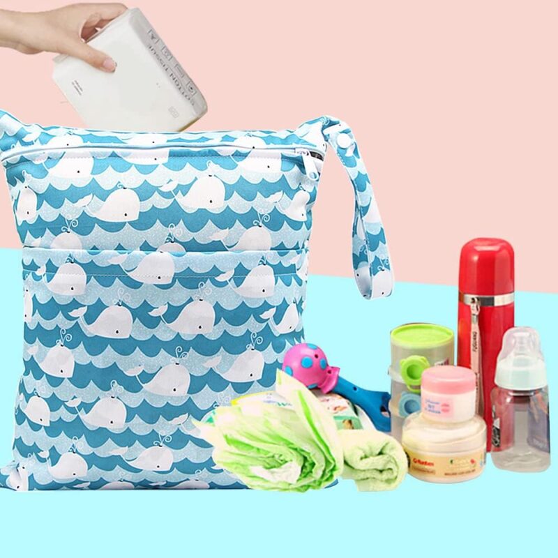 WANYIG 3 Stück Wet Dry Cloth Windeltaschen Wiederverwendbar Wetbag Nasstaschen Wickeltasche Wasserdicht Waschbar mit Reißverschlusstasche/Druckknopfgriff(Farbe 5) – Bild 5