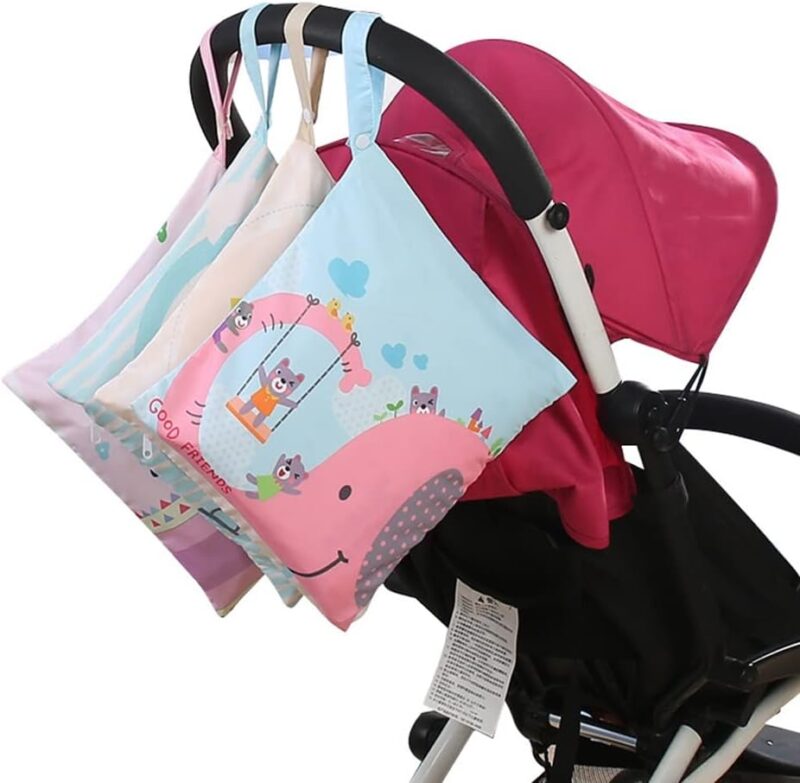 Yurosiay Groß Baby Nasstasche Wasserdicht Windeltasche Wetbag Doppelreißverschluss Waschbar Stoffwindeln Tasche Nasse und Trocken Windeltasche Organizer für Baby Unterwegs 30×36cm Blau – Bild 4