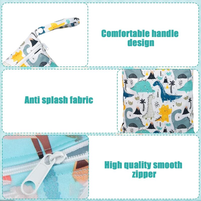 2 Stück Wetbag Stoffwindeln, Wetbag Kindergarten, Wet Bag Wiederverwendbare, Nasse und Trocken Wickeltaschen mit Reißverschluss für Kleinkind-Windeln, Reisen, Strand und Pool – Bild 4