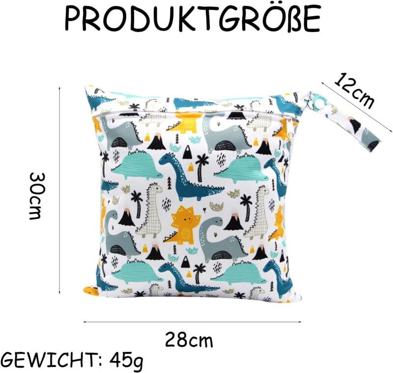 2 Stück Wetbag Kindergarten Wickeltasche Groß wasserdichte Windeltasche Nasse und Trocken Nasstasche Wiederverwendbare Wet Bag mit Reißverschluss Windelbeutel Dry Bag für Baby Unterwegs (28×30cm) – Bild 2