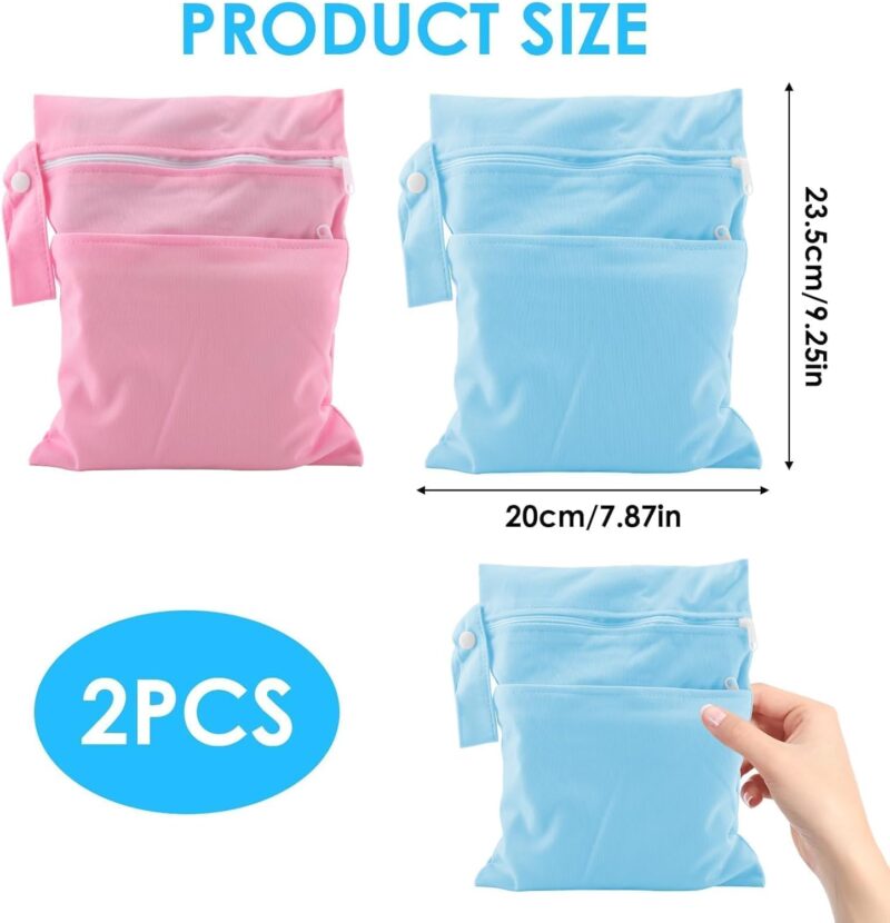 2 Stück Wetbag Kindergarten,Baby Windeltasche, Wiederverwendbare Reisetasche,wasserdichte Tasche mit Reißverschluss für Windeln,Flaschen,Handys,Taschentücher usw. Geeignet für Reisen, Strand und Pool – Bild 2