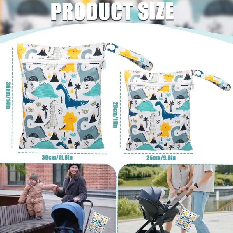 2 Stück Wetbag Stoffwindeln, Wetbag Kindergarten, Wet Bag Wiederverwendbare, Nasse und Trocken Wickeltaschen mit Reißverschluss für Kleinkind-Windeln, Reisen, Strand und Pool – Bild 2