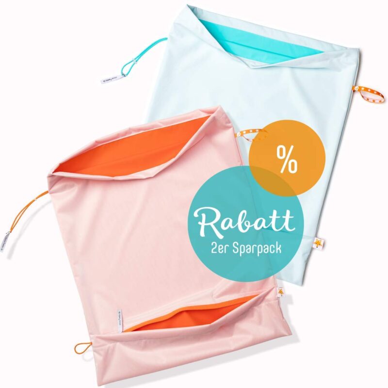 Foxy Baby® Waschsack, selbstentleerender Windelsack mit Auslaufschutz, XL Wetbag (Sparpack Apfelblauseegrün/Orange) – Bild 2