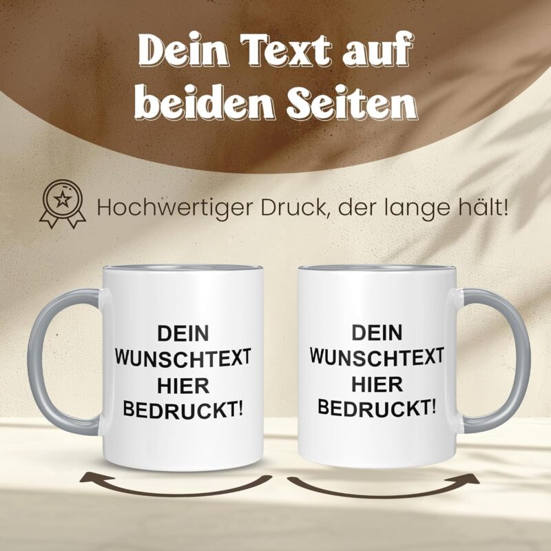 LIEBTASTISCH Personalisierte Tasse – Tasse mit Namen – Spülmaschinen- & Mikrowellengeeignet – In Deutschland bedruckt – 330 ml – Tasse personalisiert & beidseitig bedruckt – Tasse bedrucken (Grau) – Bild 2