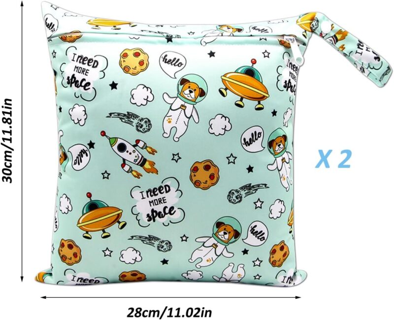 NTGRTY Windeltasche, 2 Stück, Nappy Bags, Wet Dry Bags, Wet Dirty Laundry Bag, Waterproof Dry Wet Bag, Diaper Bag for Babies Swimming Camping Travel Gym Workout Beach (Raumfahrt) – Bild 2
