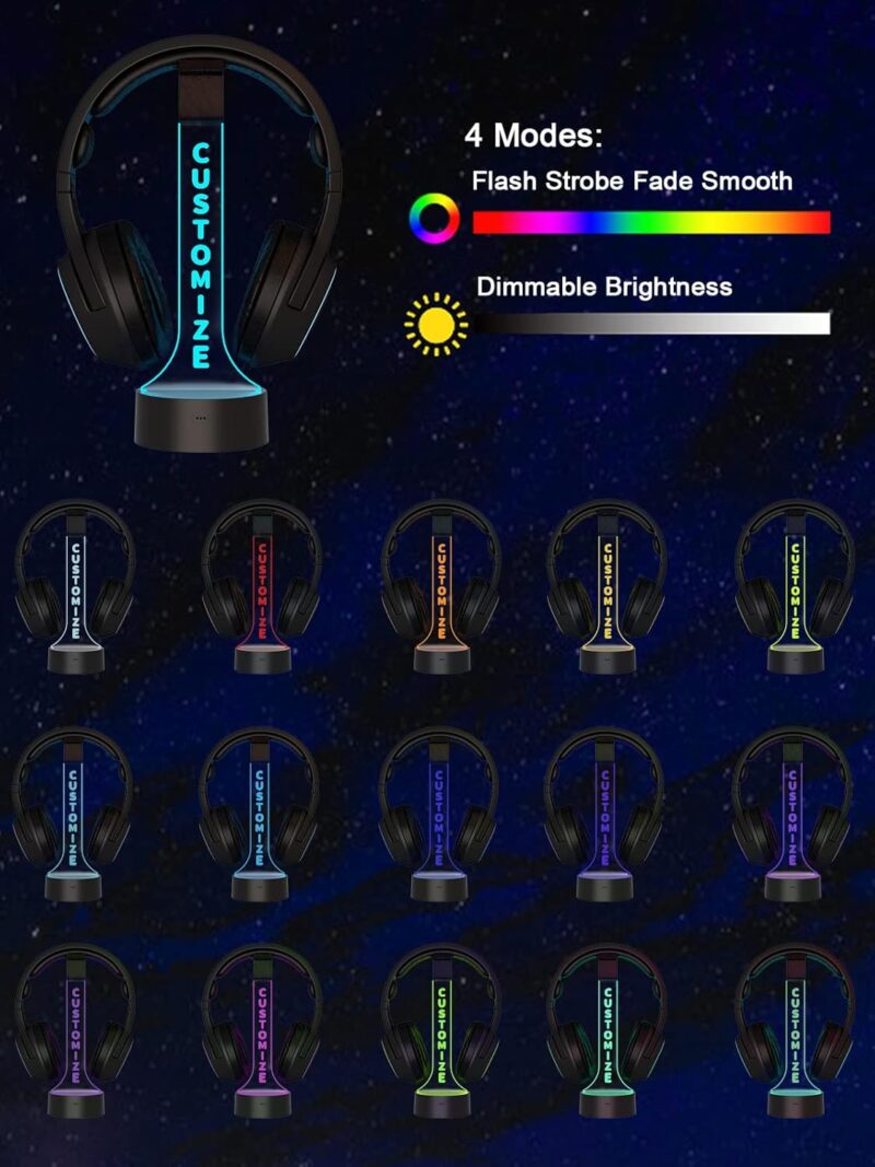 YuanDian personalisierte Licht bis Kopfhörer Stand für Schreibtisch, Gaming-Headset-Halter RGB mit 16 Farbe leuchtet für Game Room Decor, Coole Gamer Geschenke für Männer Freund – Bild 3