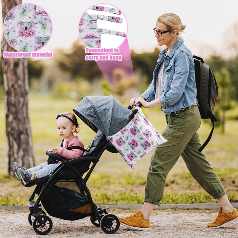 HBSFBH Wetbag, 3 Stück Wetbag Kindergarten, Nassbeutel, Windeltasche, Nasstasche, Wetbag Stoffwindeln, Nasstaschen Wiederverwendbare, Stoffwindeln Nasstaschen, für Schwimmen, Camping, Reisen, Fitness – Bild 4