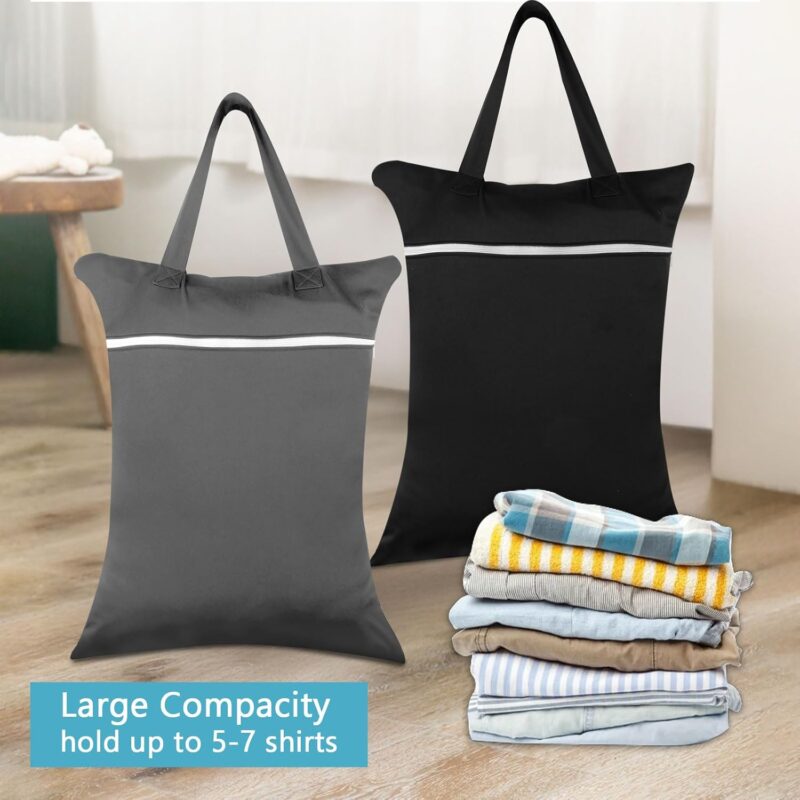 Nassbeutel Set, Wasserdichte Wetbag mit Griff und Reißverschluss, Waschbare, Wiederverwendbare Nassbeutel für nasse Baby-Stoffwindeln, Badebekleidung und Sportkleidung, 40×50 cm (Schwarz & Grau) – Bild 3