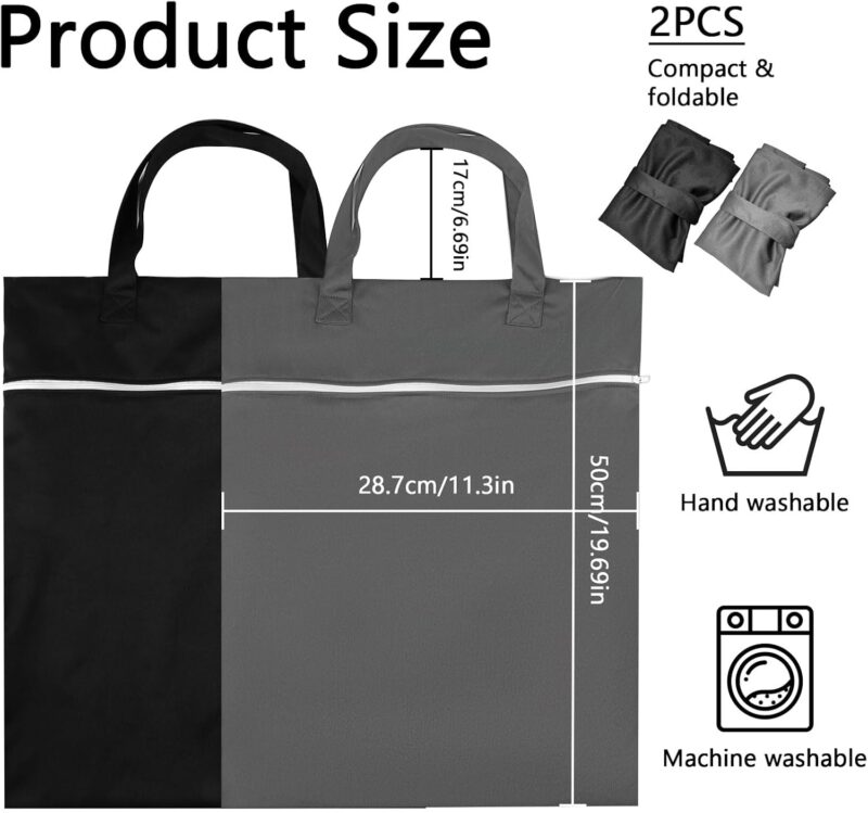 Nassbeutel Set, Wasserdichte Wetbag mit Griff und Reißverschluss, Waschbare, Wiederverwendbare Nassbeutel für nasse Baby-Stoffwindeln, Badebekleidung und Sportkleidung, 40×50 cm (Schwarz & Grau) – Bild 6