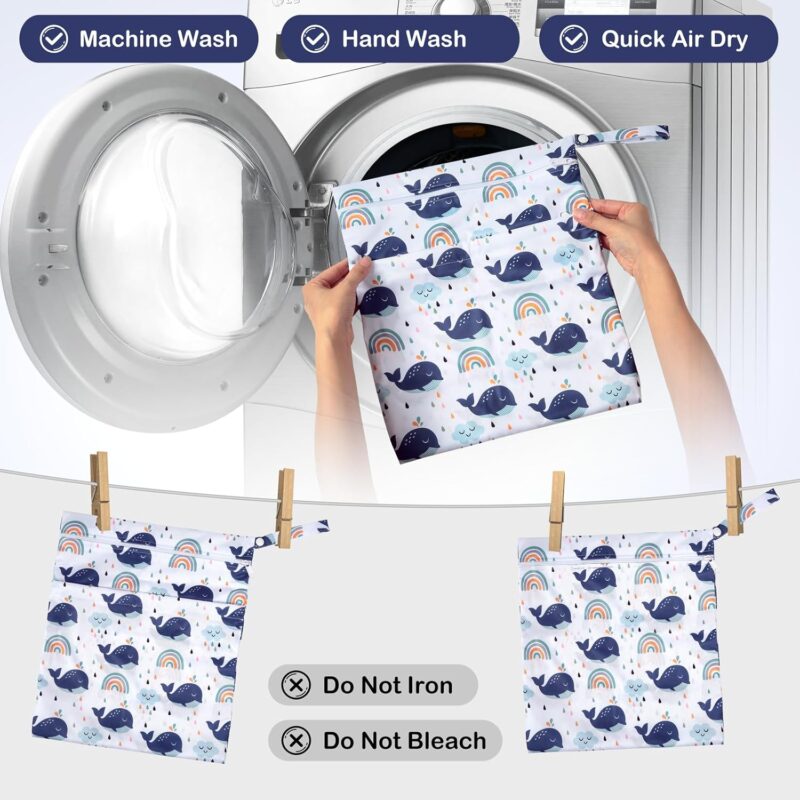 2 Stück Baby Nasstaschen, Wiederverwendbar Wetbag, Wickeltasche Organizer, Windeltasche für Unterwegs, Wasserdicht Nasstasche, Windelbeutel für Unterwegs, Wetbag Groß für Kindergarten, Reisen – Bild 4