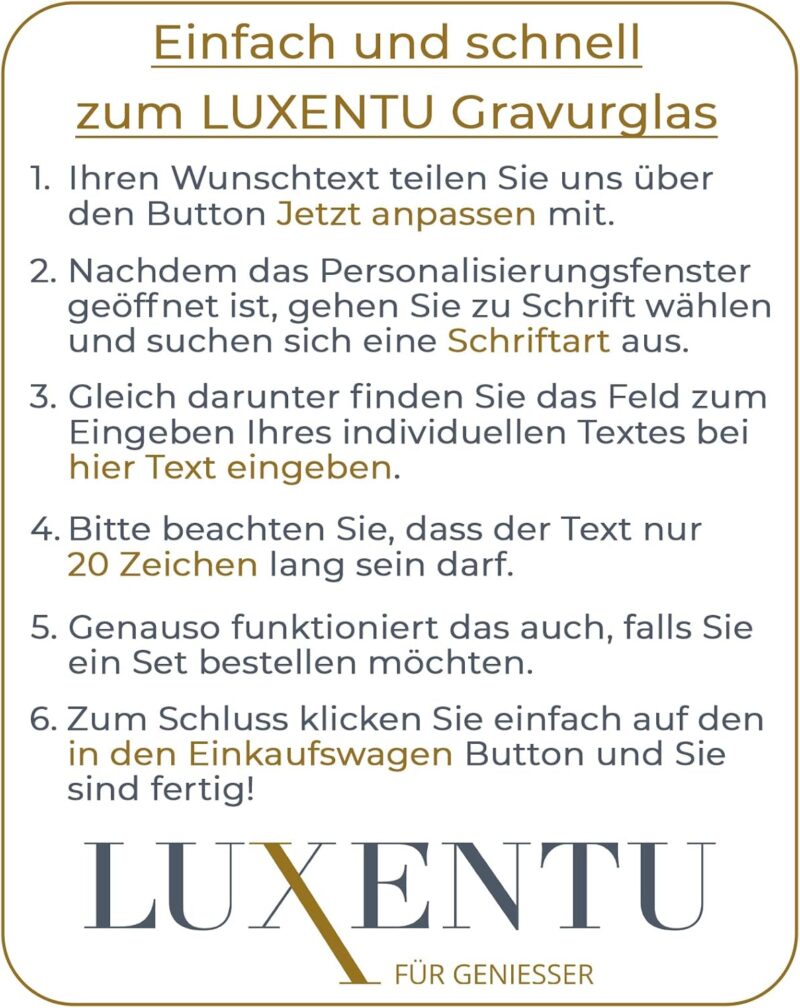 LUXENTU Trinkglas mit Gravur, 300 ml, Universalgläser mit personalisierter Namensgravur für Kinder & Erwachsene, Spülmaschinengeeignet, Name quer, 6 Stück – Bild 4
