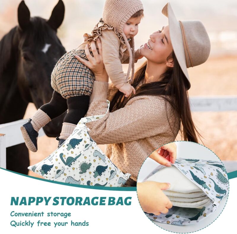 ACTOYS Wetbag, Windeltasche Set, 2 pcs Nassbeutel, Nasstasche Kindergarten, Wickeltasche Klein und Wetbag Groß, Nasstasche Lässig, Windeltasche für Unterwegs (Dinosaurier) – Bild 3