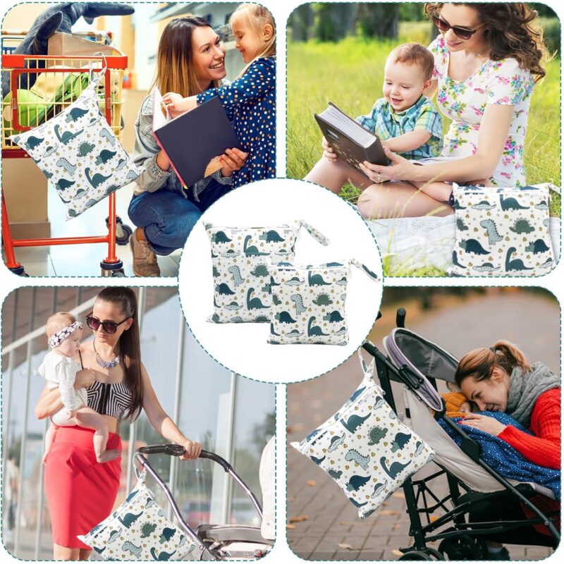 ACTOYS Wetbag, Windeltasche Set, 2 pcs Nassbeutel, Nasstasche Kindergarten, Wickeltasche Klein und Wetbag Groß, Nasstasche Lässig, Windeltasche für Unterwegs (Dinosaurier) – Bild 7