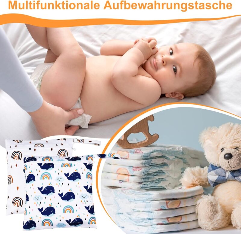 Kaisibum 3 Stück Wetbag,Nassbeutel Kindergarten Windeltasche Wiederverwendbare Organiser Beutel mit Reißverschluss für Baby Kleinkind Windeln Reisen Gym Strand Pool – Bild 5