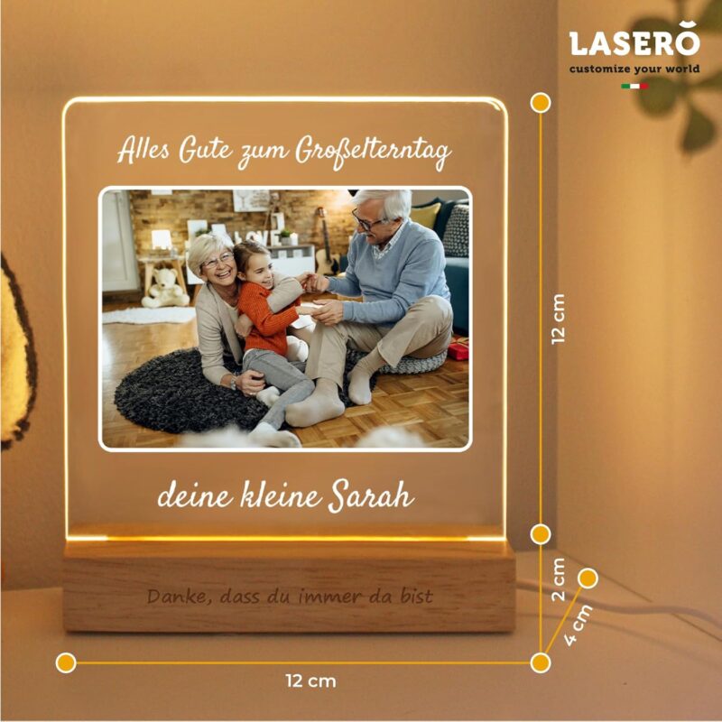 LASERO' Personalisierte Lampe Geschenk für Oma und Opa - Lampe mit Foto Geschenke für Omas zu Weihnachten - Personalisierte Geschenke Opa Bilderrahmen – Bild 3