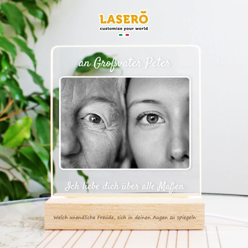 LASERO' Personalisierte Lampe Geschenk für Oma und Opa - Lampe mit Foto Geschenke für Omas zu Weihnachten - Personalisierte Geschenke Opa Bilderrahmen – Bild 4