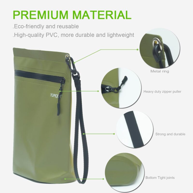 YUMQUA wasserdichte Reißverschlusstasche 2er-Pack, Mehrzweck wasserdichte Beutel Gear Tasche für Outdoor Reisen Strand Pool Angeln schmutzige Kleidung nasse Badeanzüge (Armee Grün+Gelb) – Bild 3
