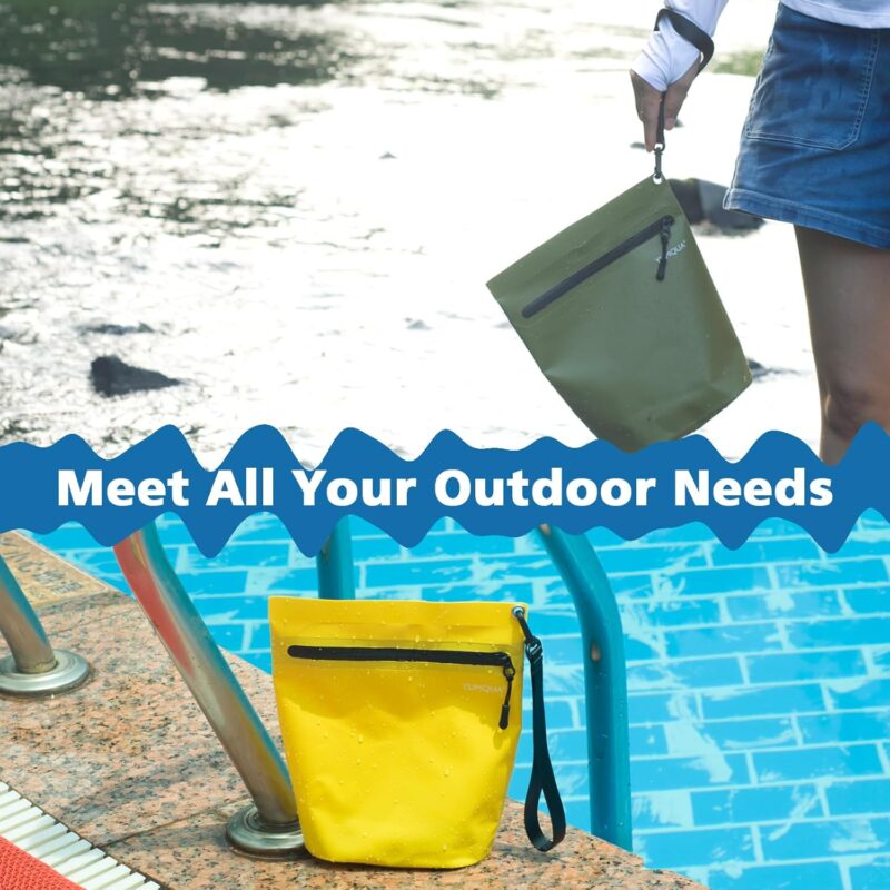 YUMQUA wasserdichte Reißverschlusstasche 2er-Pack, Mehrzweck wasserdichte Beutel Gear Tasche für Outdoor Reisen Strand Pool Angeln schmutzige Kleidung nasse Badeanzüge (Armee Grün+Gelb) – Bild 6