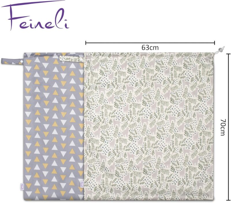 Feineli® Wäschesammler Wetbag (Dreiecke) - 63x70cm - Wäschebeutel mit Schlaufe und Kordelzug, wasserabweisender Wäschesack, ideal für Wäscheeimer und Wäschetonnen – Bild 6