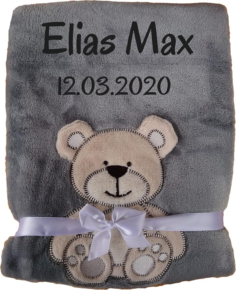 Wuff-Dogsworld Kuschlige Babydecke SUPER FLAUSCHIG Bestickt mit Namen und Datum Viele Farben für Jungen & Mädchen – Bild 3