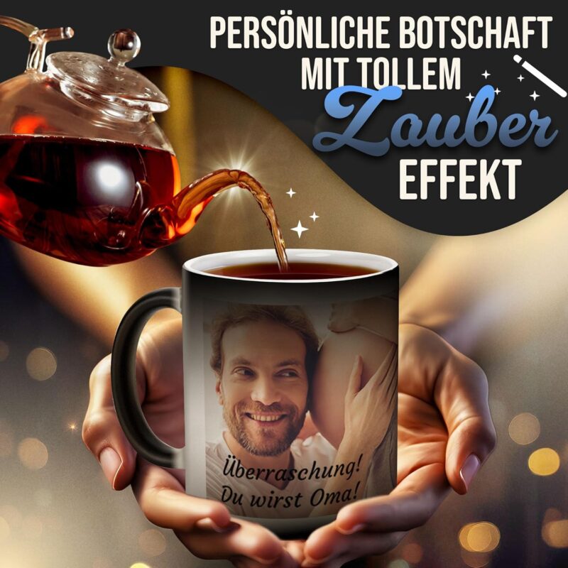 Tasse mit Foto und Text selbst gestalten - Magic-Mug, Geburtstagsgeschenk, Heiratsantrag, Weihnachten - Zaubertasse mit Foto - Keramik, 300 ml I Personalisiert – Bild 3