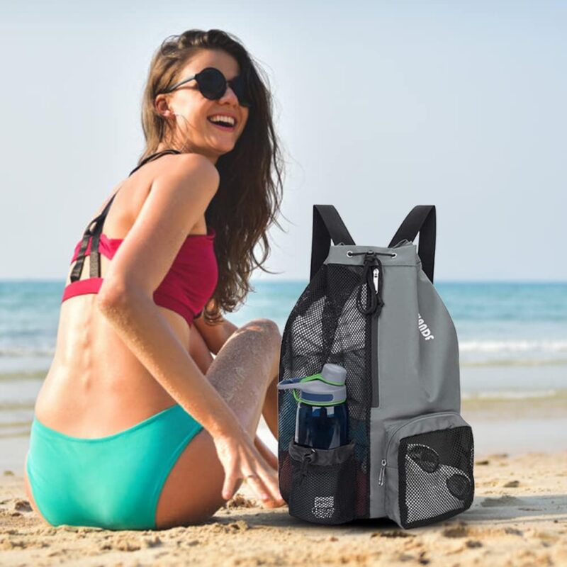 ARVALOLET Mesh-Rucksack mit Kordelzug Turnbeutel Sportbeutel Gym Bag mit Nasstaschen,Schwimmbeutel,Kordelzug-Rucksack für Schule,Sport,Schwimmen,Reisen – Bild 4