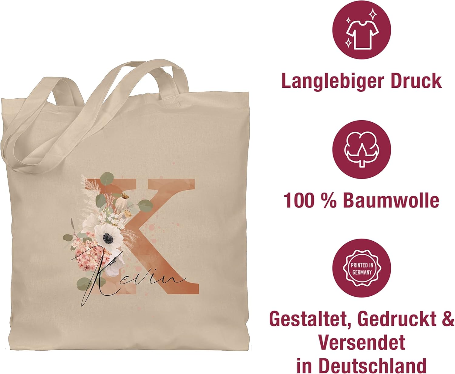 Geschenk mit Namen personalisiert by Shirtracer - Baumwolltasche - Initialen - Watercolor Anfangsbuchstabe Muttertag – Bild 6