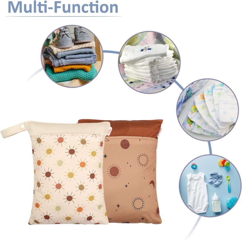 Happy Cherry 2 Stücke Wet Bag Wasserdicht Wickeltasche Nasstaschen für Kindergarten Wiederverwendbare Stoffwindeln Nass und Trocken Windelbeutel für Unterwegs – Bild 5