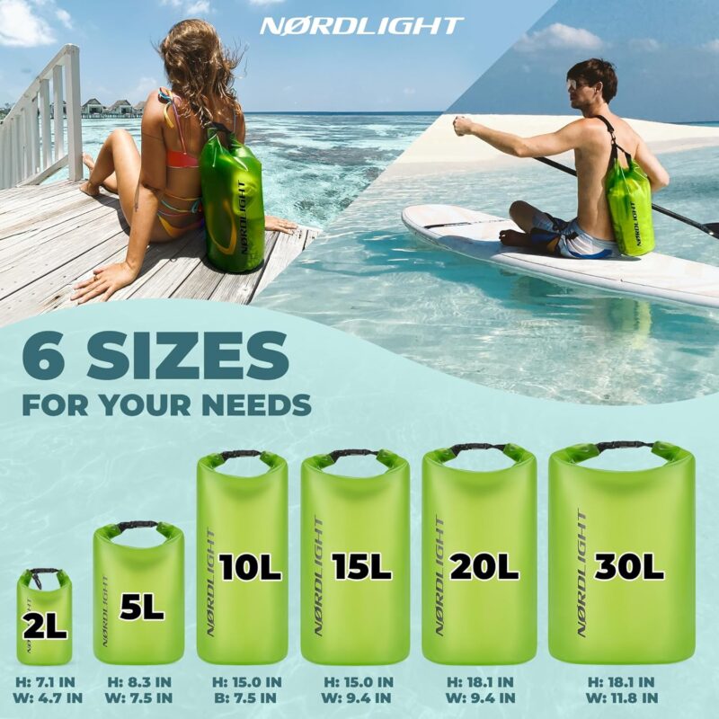 Nordlight Dry Bag wasserdichte Tasche - 2l 5l 10l 15l 20l 30l Liter | Wasserfester Packsack Seesack Beutel Waterproof Drybag + Roll-Top + Schultergurt | Schwimmen Baden Strand Kanu SUP Tauchen Handy – Bild 3