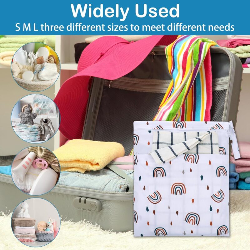 Huiguli 3 Stück Wetbag Kindergarten, Nasstasche Windeltaschen, Wasserdichte Stoffwindeln, Wiederverwendbare Organiser Beutel mit Reißverschluss für Baby Reisen Windeln Strand Pool(Weiß) – Bild 4