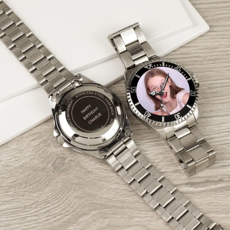 Toff London Personalisierte gravierbare Fotogeschenke für Männer und Jungen, Uhr mit analogem Quarzwerk, maßgeschneiderte Uhr – Bild 4